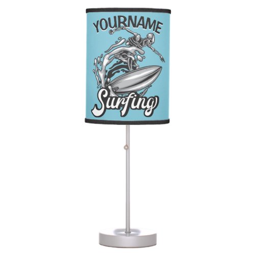 Personalized NAME Surfer Big Wave Skeleton Surfing Table Lamp