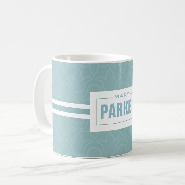 Personalized name/surname baby blue floral design coffee mug (Front Left)