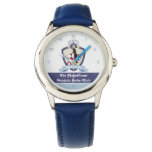 Personalized Name Swimming Club Crest Cute Penguin Watch