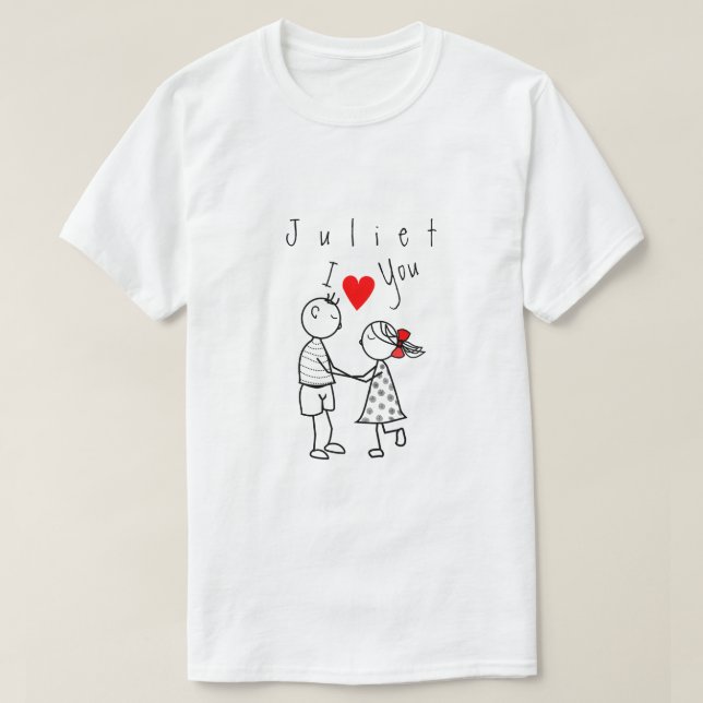 Personalized Name T-Shirt with Text - I Love You (Design Front)