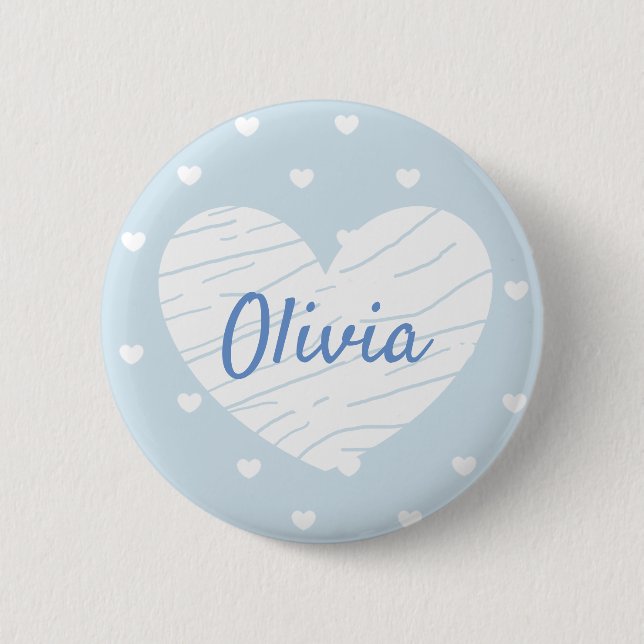 Personalized Name Tag Buttons Blue Hearts (Front)