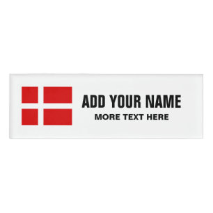 Personalized name tags with Danish flag of Denmark
