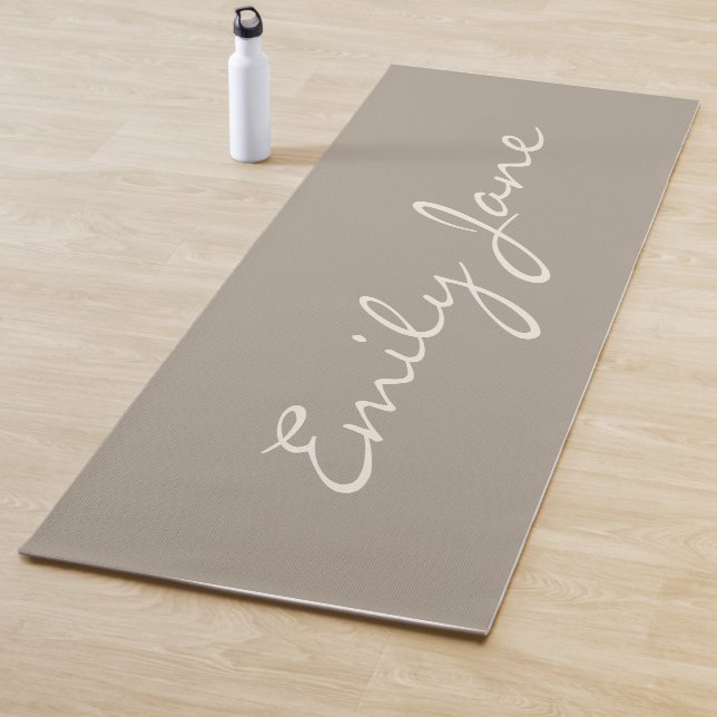 Personalized Name Taupe Elegant Handwritten Script Yoga Mat (In Situ)