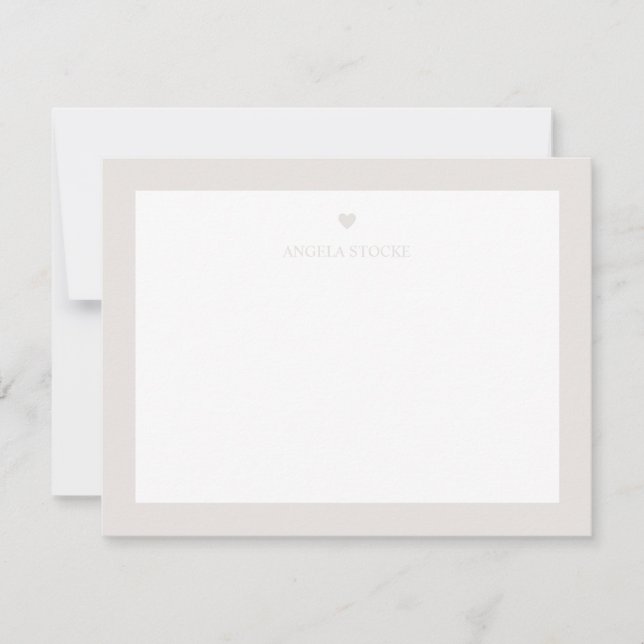 Personalized Name Taupe Neutral Heart Note Card (Front)