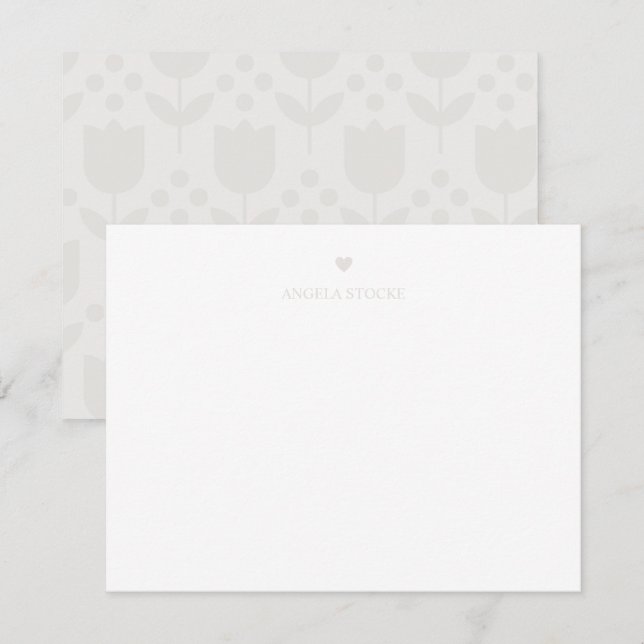 Personalized Name Taupe Neutral Heart Note Card (Front/Back)