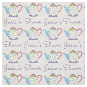 Personalized Name Tea Time Party Teapot Polka Dot Fabric