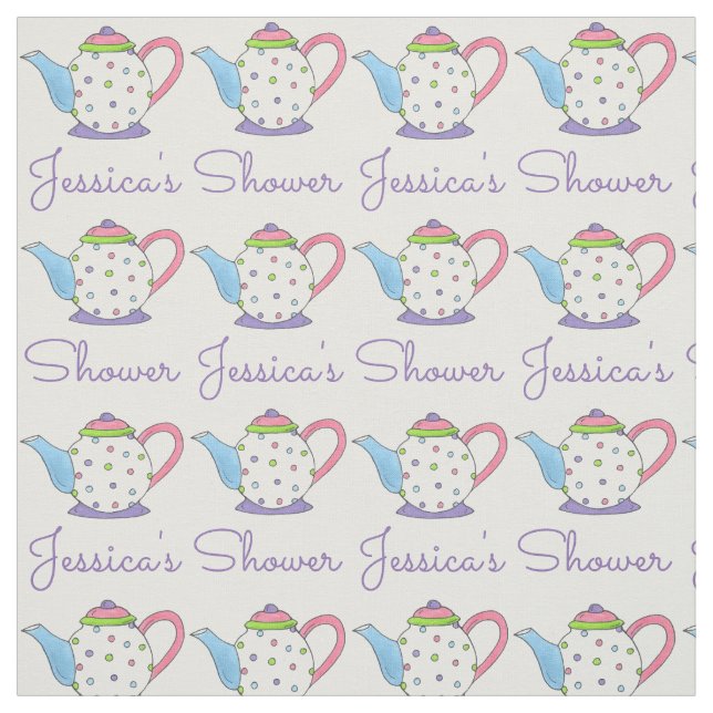 Personalized Name Tea Time Party Teapot Polka Dot Fabric (Swatch)