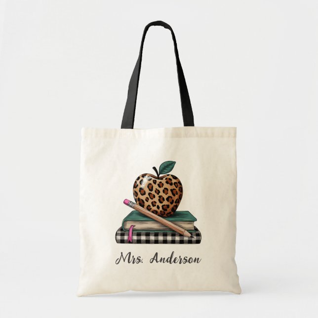  Personalized Name Teacher Apple Book Pencil       Tote Bag (Front)