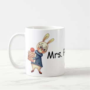 Personalized Name Teacher Gift Cup Mug Bunny Books