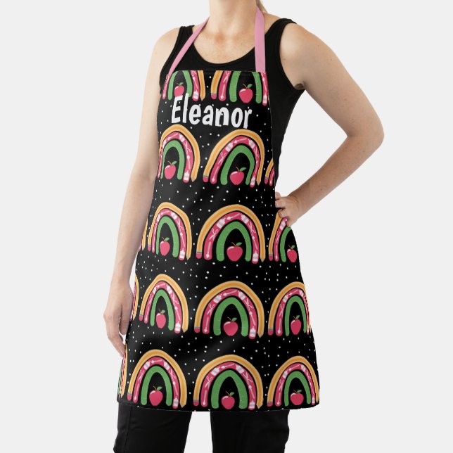 Personalized name teacher rainbow apron (Insitu)