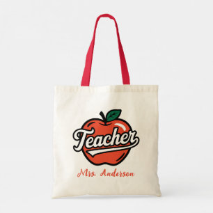  Personalized Name Teacher Red Apple  Tote Bag