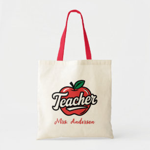  Personalized Name Teacher Red Apple  Tote Bag