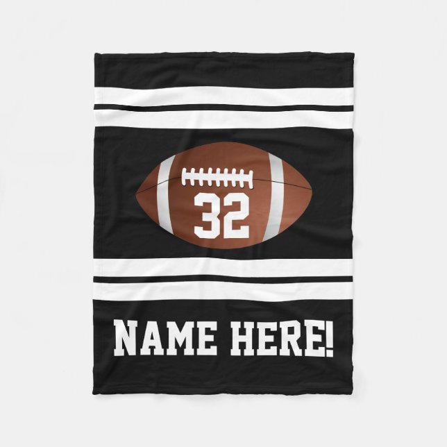 Personalized Name Team Colors Black Football Fleece Blanket (Front)