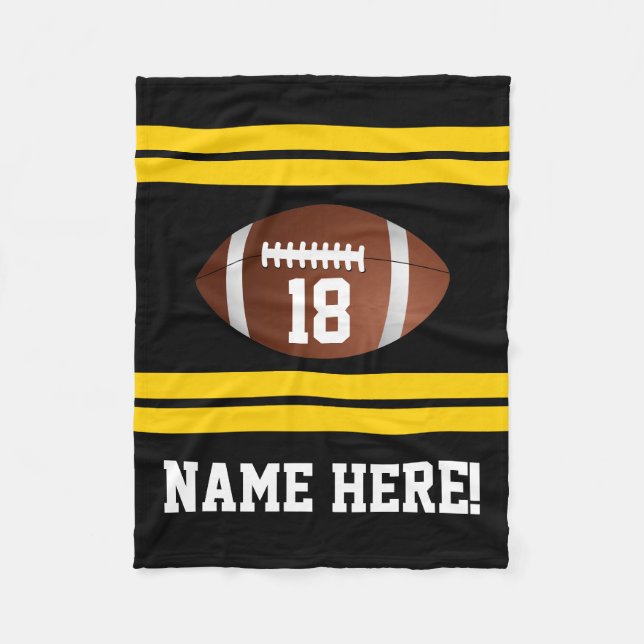 Personalized Name Team Colors Black/Gold Football Fleece Blanket (Front)