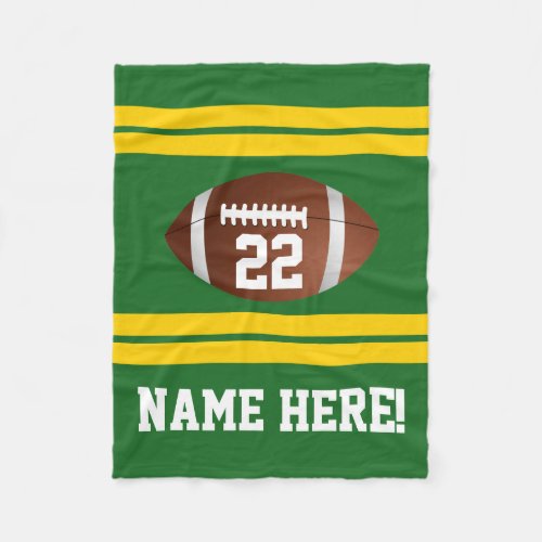 Personalized Name Team Colors GreenGold Football Fleece Blanket