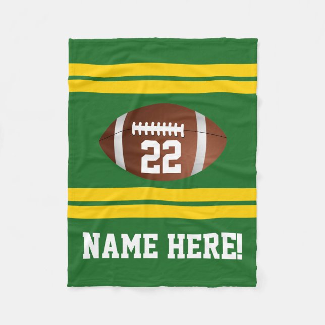 Personalized Name Team Colors Green/Gold Football Fleece Blanket (Front)