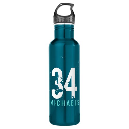 Personalized Name Team Number Teal Stainless Steel Water Bottle