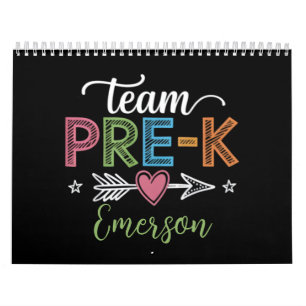 Personalized Name Team Pre-K PreSchool Teacher  Calendar