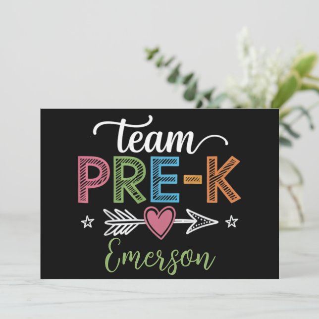 Personalized Name Team Pre-K PreSchool Teacher  Invitation (Standing Front)
