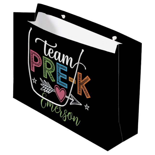 Personalized Name Team Pre-K PreSchool Teacher  Large Gift Bag (Front Angled)