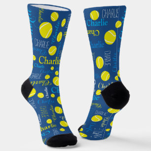 Personalized name tennis balls typographic blue socks