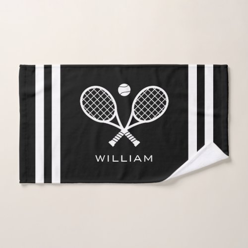 Personalized Name Tennis Black Stripes  Hand Towel