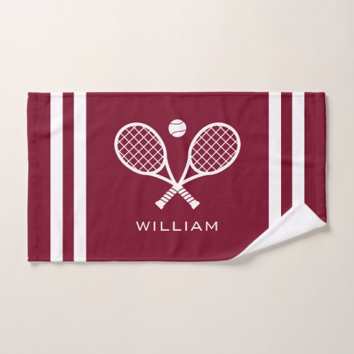 Personalized Name Tennis Burgundy Stripes  Hand Towel