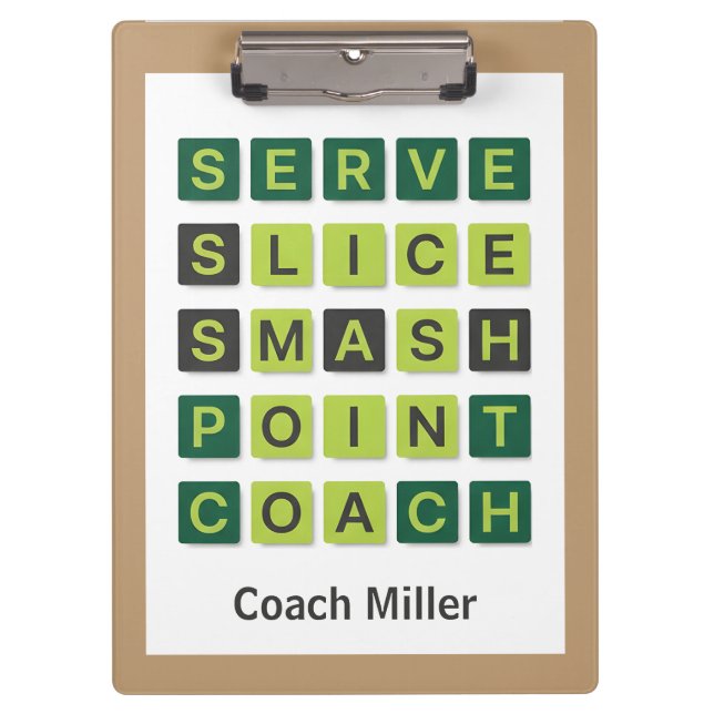 Personalized Name Tennis Coach Wordle Style Clipboard (Front)