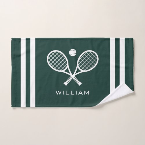 Personalized Name Tennis Dark Green Stripes  Hand Towel