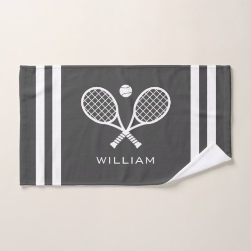 Personalized Name Tennis Dark Grey Stripes  Hand Towel