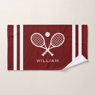 Personalized Name Tennis Dark Red Stripes Hand Towel