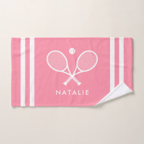 Personalized Name Tennis Pink Stripes Hand Towel