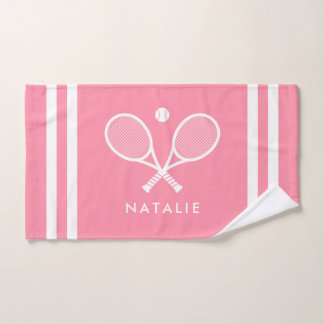 Personalized Name Tennis Pink Stripes Hand Towel