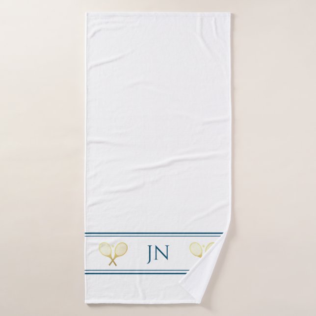 Personalized Name Tennis Player Navy And White  Bath Towel (Bath Towel)