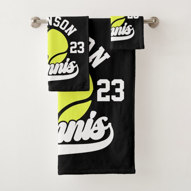 Personalized NAME Tennis Player Racket Ball Court Bath Towel Set (Insitu)