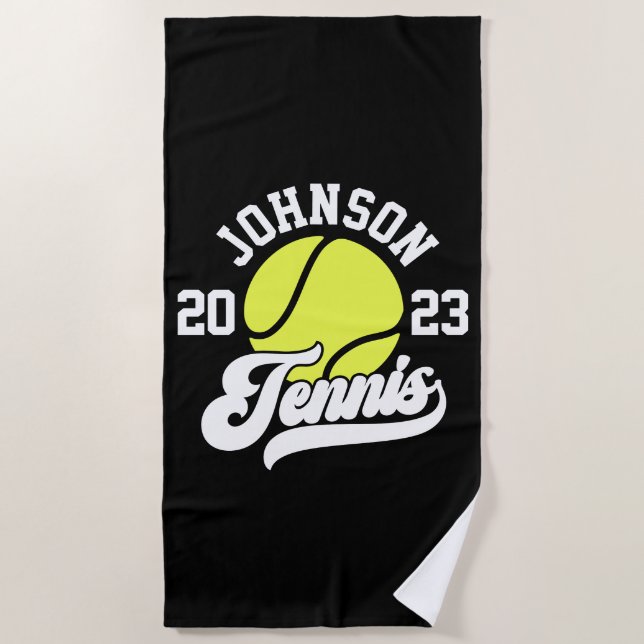 Personalized NAME Tennis Player Racket Ball Court Beach Towel (Front)