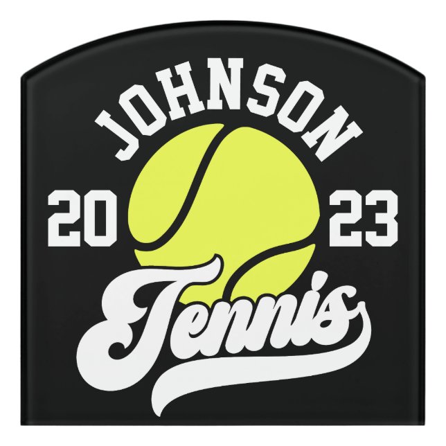 Personalized NAME Tennis Player Racket Ball Court Door Sign (Contour Front)