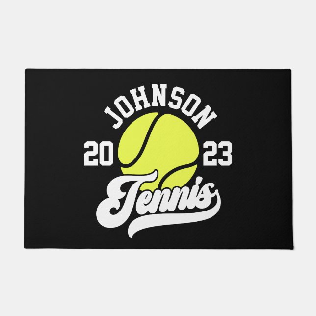 Personalized NAME Tennis Player Racket Ball Court Doormat (Front)