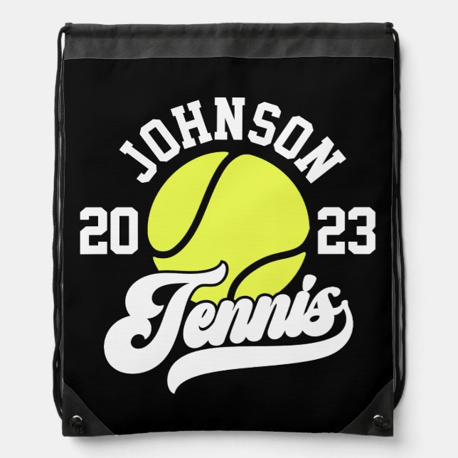 Personalized NAME Tennis Player Racket Ball Court Drawstring Bag (Front)