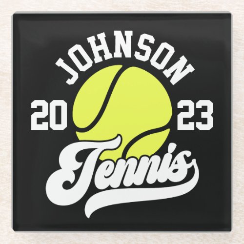 Personalized NAME Tennis Player Racket Ball Court Glass Coaster