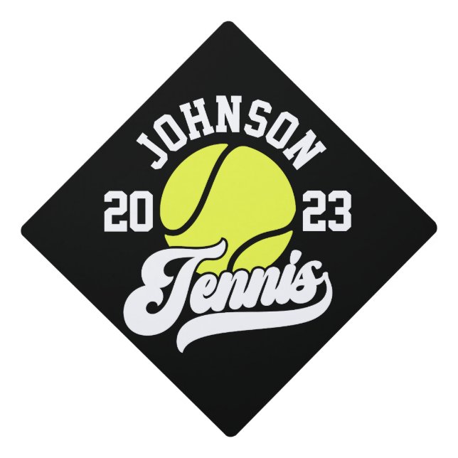 Personalized NAME Tennis Player Racket Ball Court Graduation Cap Topper (Front)
