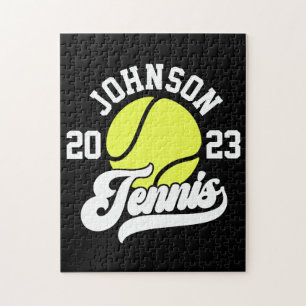 Personalized NAME Tennis Player Racket Ball Court Jigsaw Puzzle