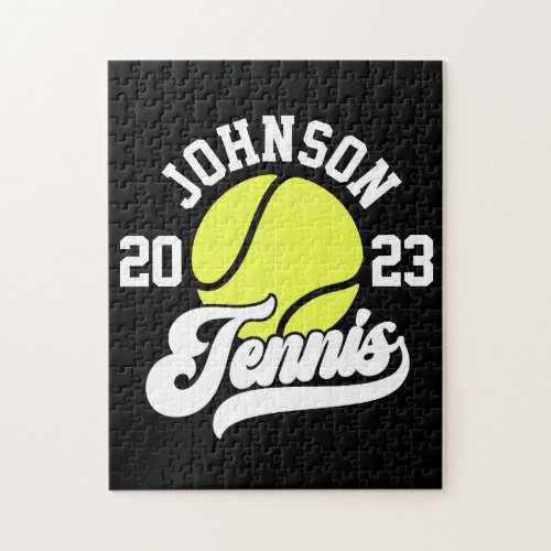 Personalized NAME Tennis Player Racket Ball Court Jigsaw Puzzle