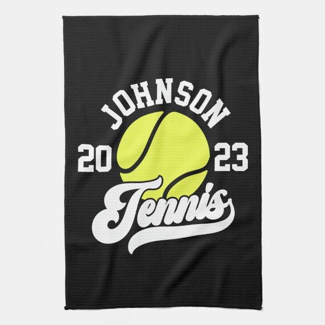 Personalized NAME Tennis Player Racket Ball Court Kitchen Towel (Vertical)