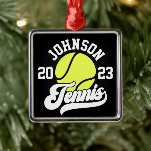 Personalized NAME Tennis Player Racket Ball Court Metal Ornament