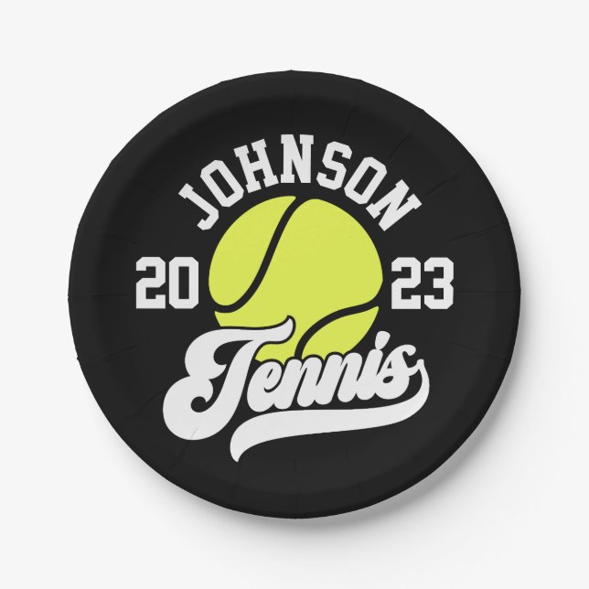 Personalized NAME Tennis Player Racket Ball Court Paper Plates (Front)