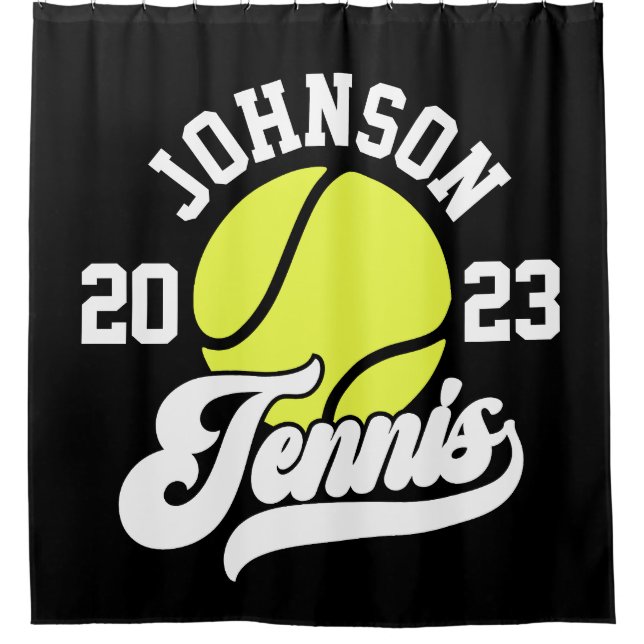 Personalized NAME Tennis Player Racket Ball Court Shower Curtain (Front)