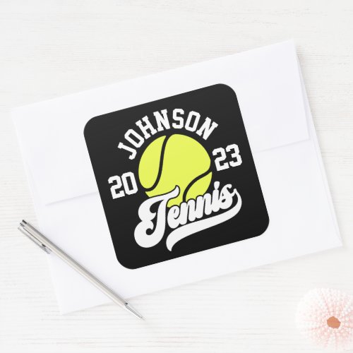 Personalized NAME Tennis Player Racket Ball Court Square Sticker