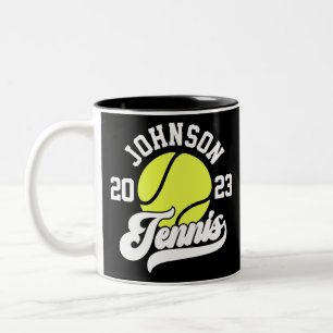 Personalized NAME Tennis Player Racket Ball Court Two-Tone Coffee Mug