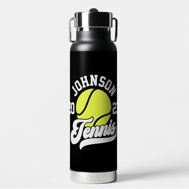 Personalized NAME Tennis Player Racket Ball Court Water Bottle (Front)